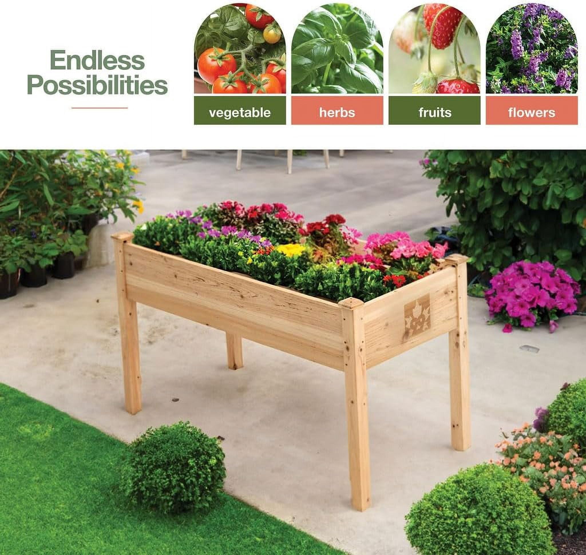 Raised Garden Bed - Elevated Wood Planter Box with Bed Liner for Backyard, Patio, Deck, Balcony - Natural Cedar Raised Planter Box with Legs Maple99