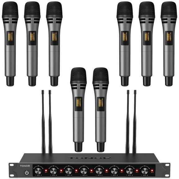 TONOR Wireless Microphones System with 8x12 Channels Cordless Handheld Microfono Inalambrico, 295FT UHF Range, Mics with Stable Signal, Quick Mute for Karaoke Singing Party Church Wedding PA Speaker