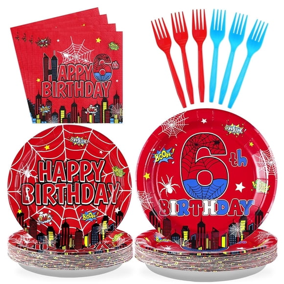 Artículos de fiesta Grencian Spider para cumpleaños número 6, 24 unidades
