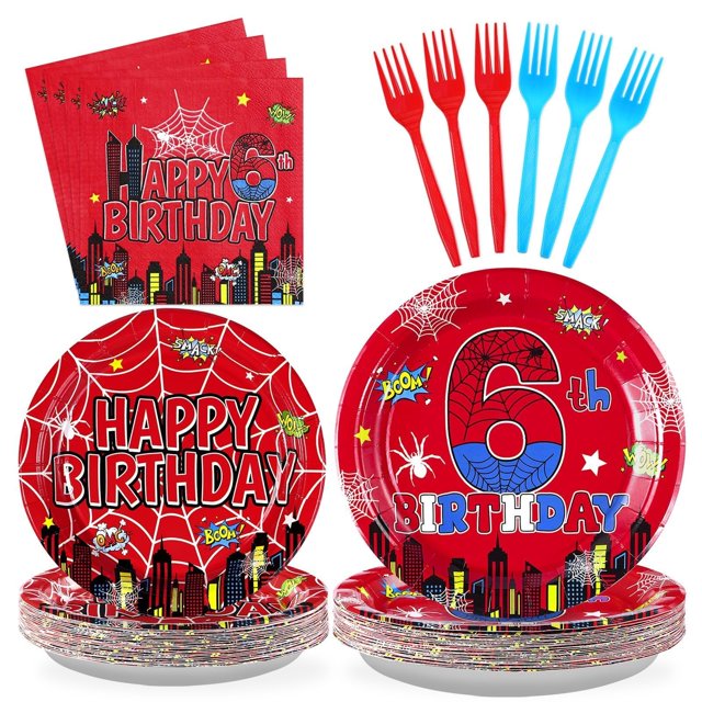 Artículos de fiesta Grencian Spider para cumpleaños número 6, 24 unidades