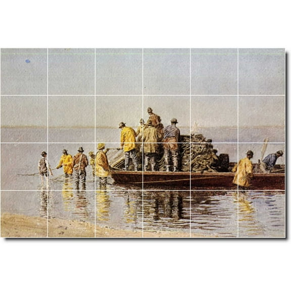 Ceramic Tile Mural-Thomas Eakins Waterfront Painting 347. 25.5" w x 17" h using (24) 4.25 x 4.25 ceramic tiles