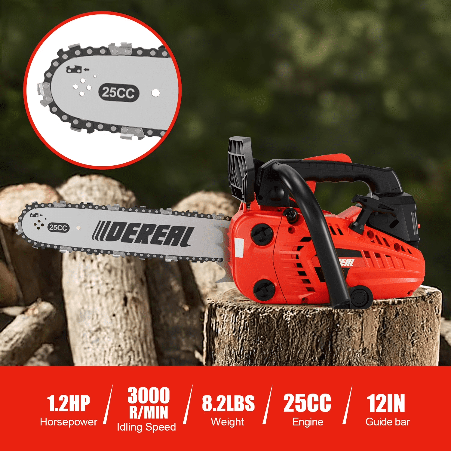 12 in. Professional Chainsaw 25.4 CC 2-Cycle Lightweight One-Hand Chainsaw