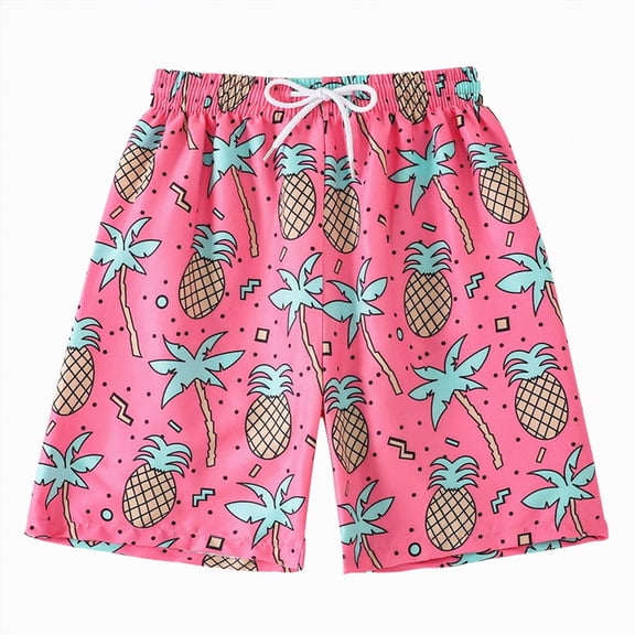 NIEWTR Boys' Casual Swim Shorts Quick Dry Swim Trunks Lightweight Beach Board Shorts with Designs(A01-Pink,7-8 Years)