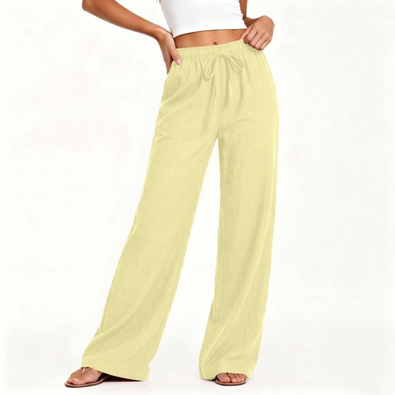 Blmnix Cotton Pants Sweat Pants for Womens Pleated Plus Size Sweatpants Wide-Leg Yellow Long High Snow Pants for Women,M