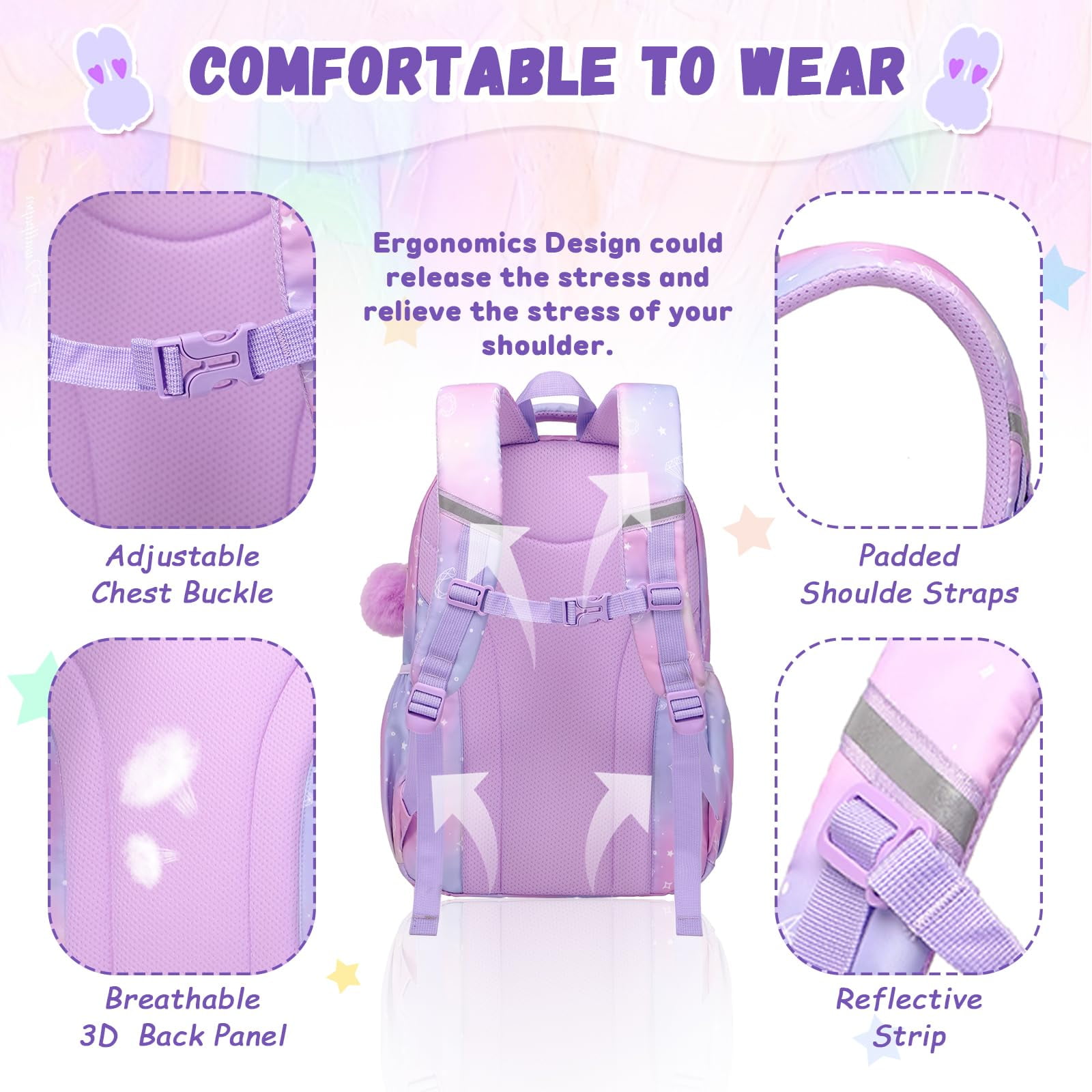 Soda Candy Backpacks for Girls Kawaii Ita Kids Backpack Water Resistant Lightweigt Students Bookbag for Elementary Primary Middle School, Purple