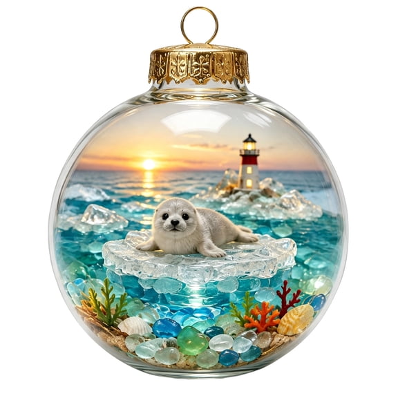 3D Ocean Christmas Tree Ornament, Plastic Internal Luminous Shape Illuminated for Nighttime Ambiance Decor 3.90 in