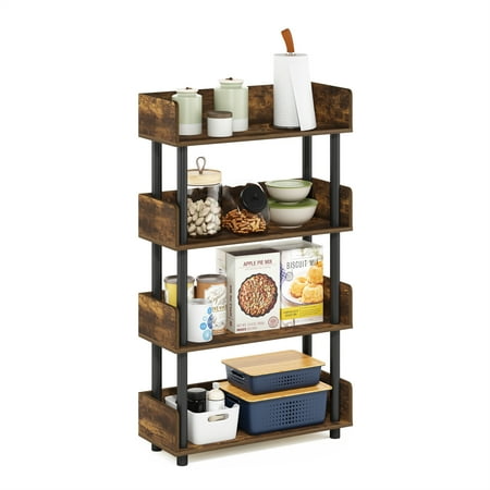 Furinno Turn-N-Tube 4-Tier Freestanding Multipurposes Display Rack, Amber Pine/Black