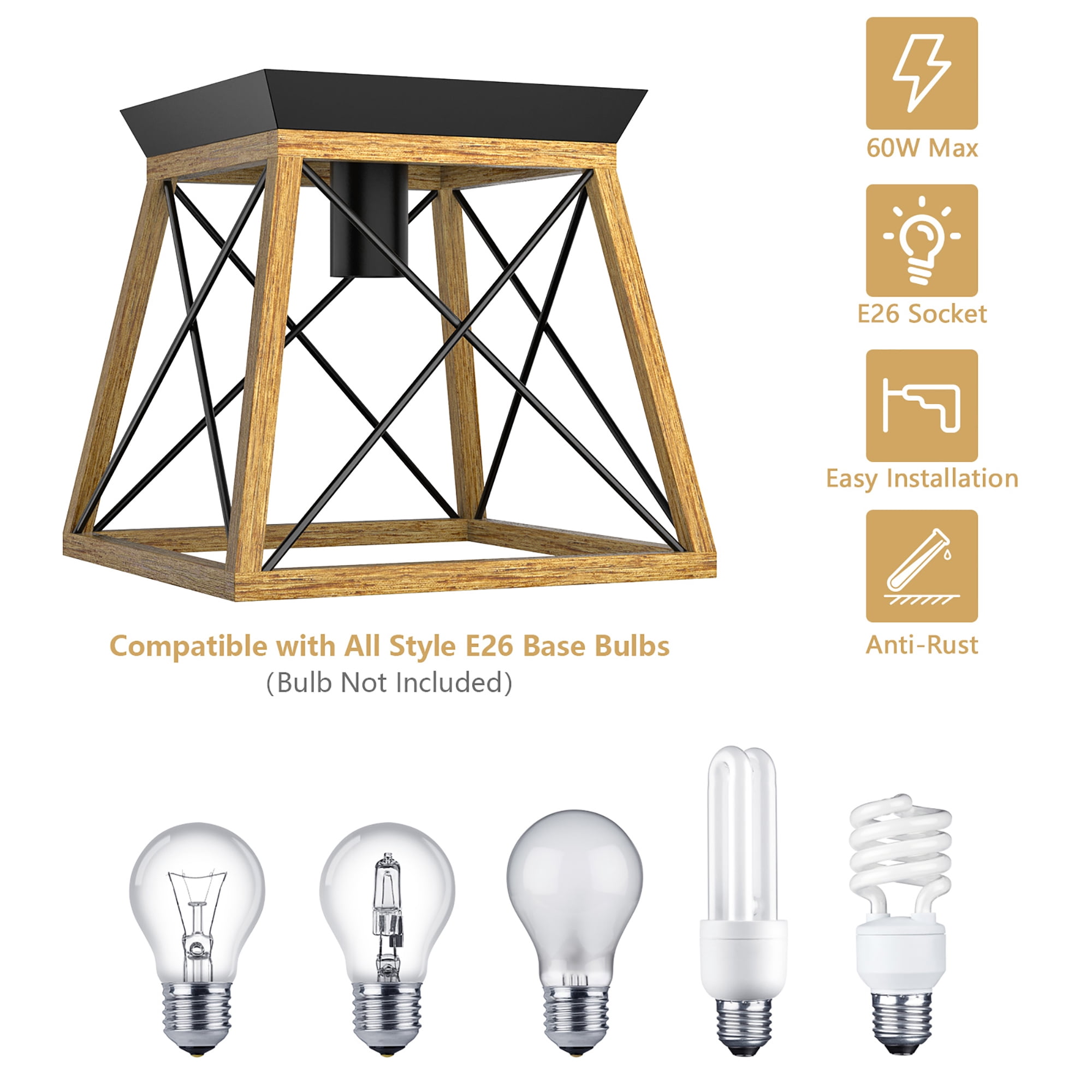Costway Industrial Ceiling Light 1-Light Farmhouse Semi Flush Mount Ceiling Fixture