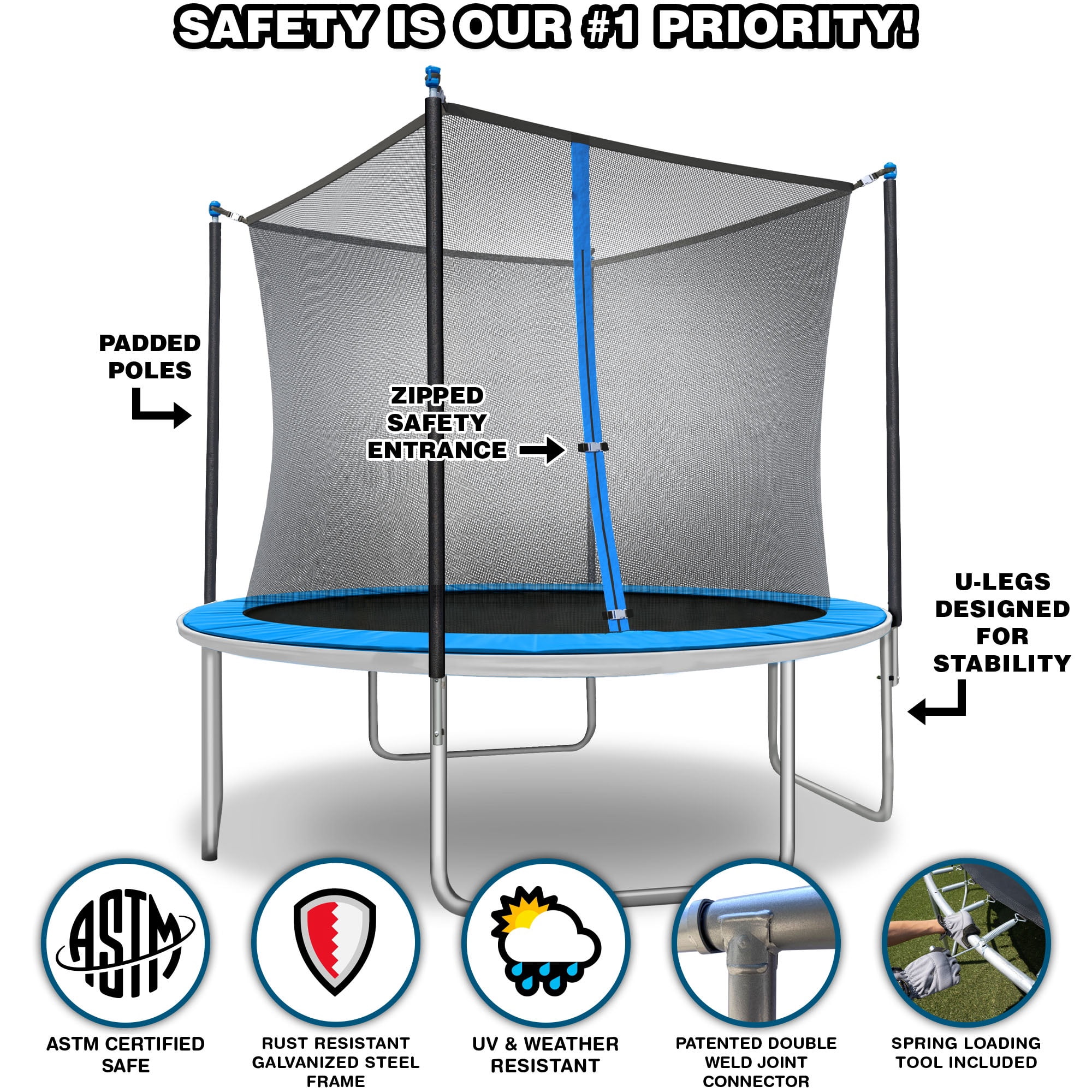 Sportspower TruJump 10' Round Trampoline with Classic Steel Enclosure Combo & Jump Mat with Lifetime Warranty