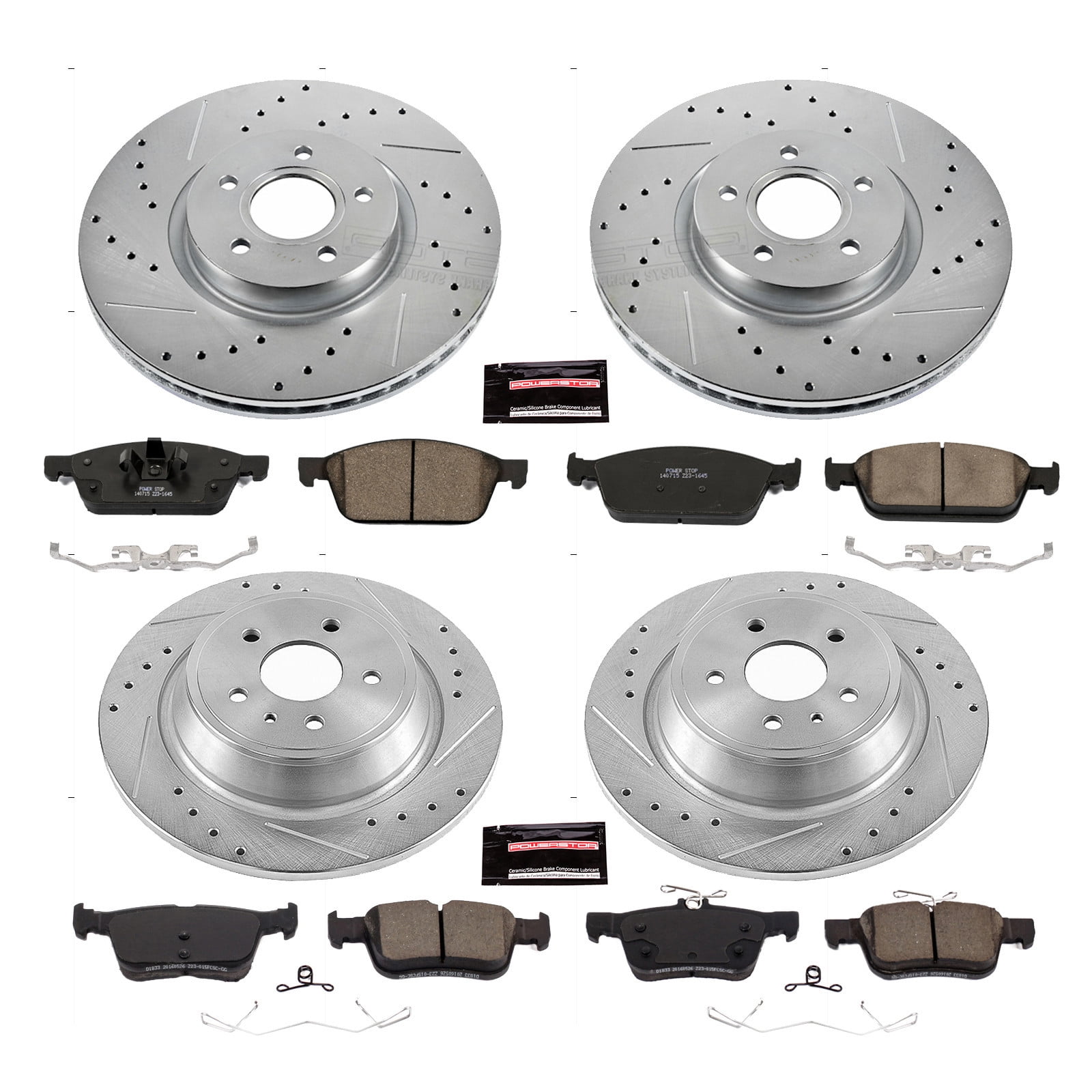 PowerStop Front and Rear Z23 Evolution Sport Carbon-Fiber Ceramic Brake Pad and Drilled & Slotted Rotor Kit Fits: FORD Select Models K7570
