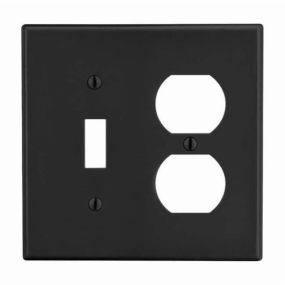 Duplex Receptacle Wall Plate, Number of Gangs: 2 Plastic, Satin Finish, Black
