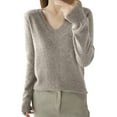 thumbnail image 2 of VgaVtl Women Sweaters V-Neck Long Sleeve Womens Sweaters Fall Yellow Solid Color Lightweight Layering Regular Sweaters, 2 of 3