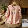 thumbnail image 2 of Busydd Womens Tops Fashion Solid Color Embroidered Button Peasant Shirts Casual 3/4 Length Sleeve Round Neck Summer Tops for Women Comfortable Loose Spring Tops, 2 of 8