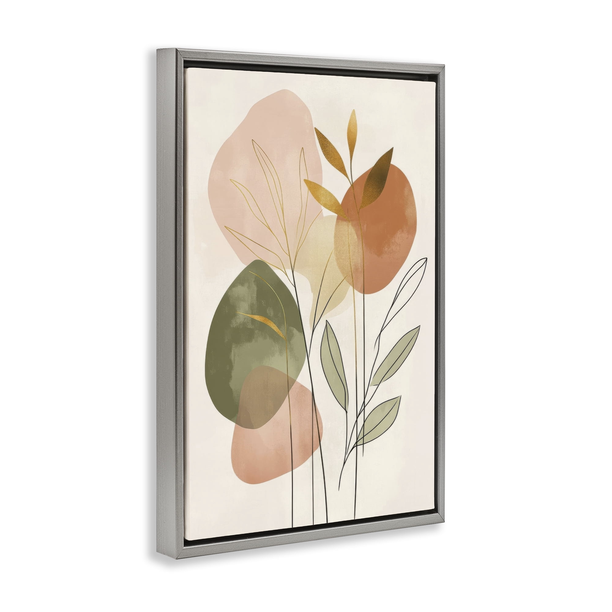 Stupell Industries Soft Organic Shape Botanicals Plants & Flowers Painting Gray Floater Framed Canvas Art Print Wall Art, 21 x 31