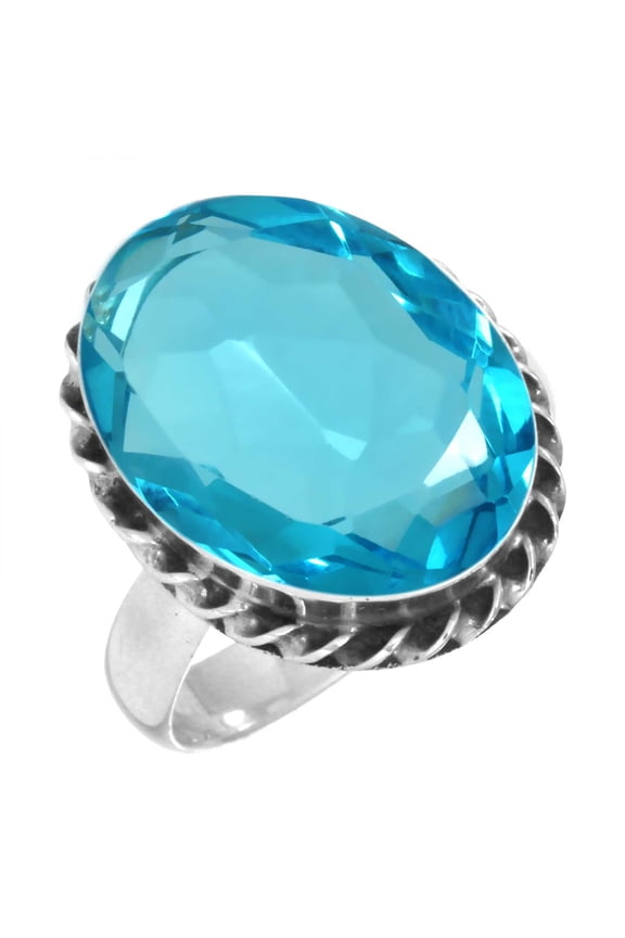 925 Sterling Silver Ring For Women - Men Blue Quartz Gemstone Silver Ring Size 11 December Birthstone Elegant Silver Ring Size 11 Valentine's Day Gift For Wife 925 Silver Gemstone Jewelry