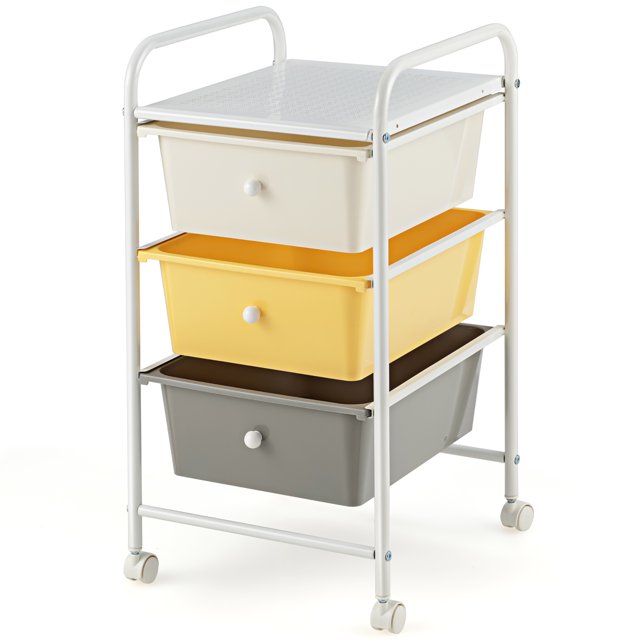 Costway 3-Drawer Cart Storage Bin Organizer Rolling w/Plastic Drawers Yellow