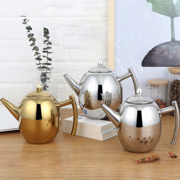 UPOUART Golden Stainless Steel Tea Kettle with Handle and Lid, Small Portable Modern Teapot for Home Kitchen Use