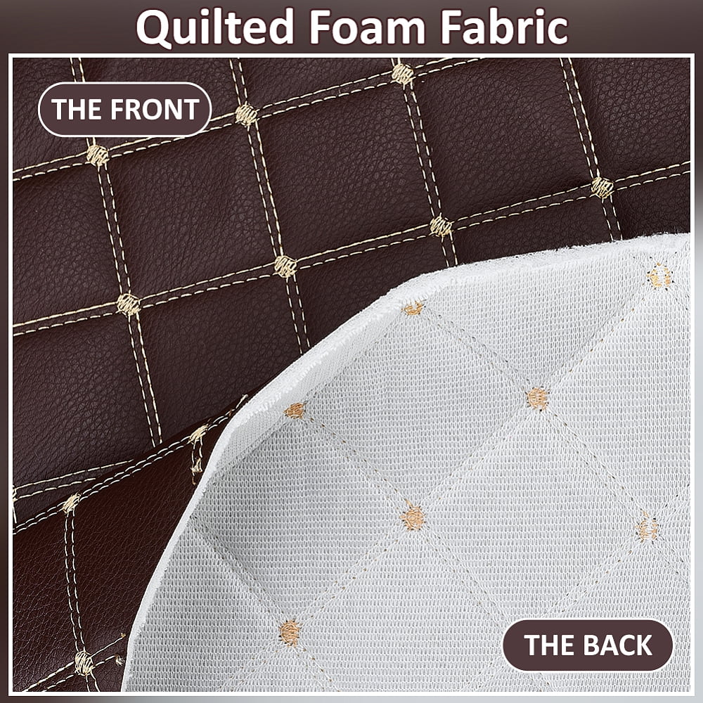 2.1 Yards Quilted Foam Fabric Leather Fabric 61 inch Diamonds Pattern Leather Fabrics with Brown Stitch