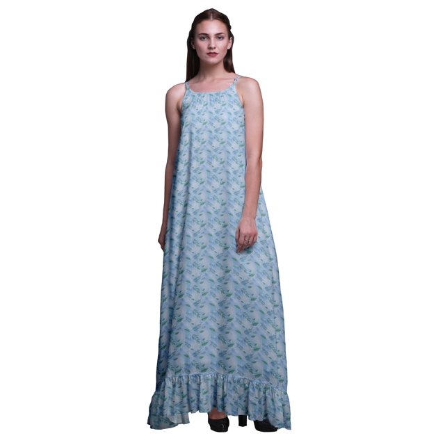 Bimba Bleu Moyen2 Feuilles Texture & Frêne Bretelles Spaghetti Nuisette pour Femmes Chemise de Nuit pour Dames Tenue de Nuit Robe de Sommeil d'Allaitement Moyen