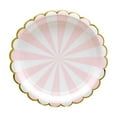 thumbnail image 2 of 16 PCS Pink Striped Paper Plates and Napkins Party Supplies, Disposable Gold Foil Scalloped Dessert Plate Party Dinnerware Set for Birthday Wedding Bachelorette Bridal Shower Decorations （Pink）, 2 of 6