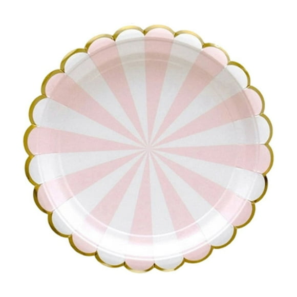 Pink Disposable Paper Plates Pink Gold Foil Striped Party Supplies 7 Inch 16 Pack