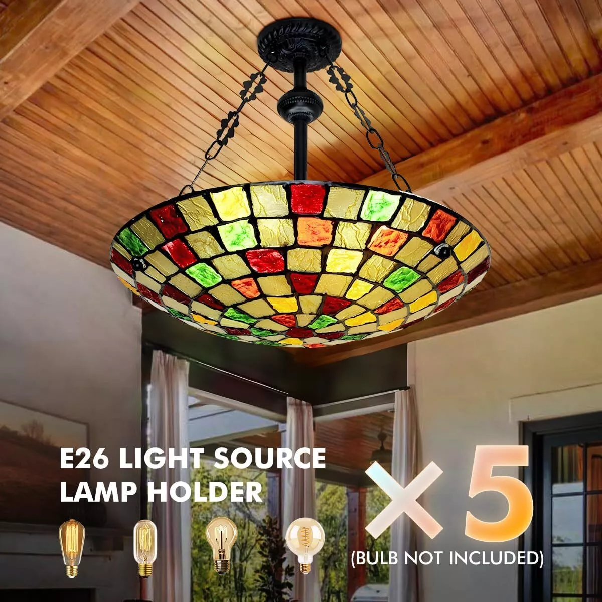 More Change 20" Tiffany Vintage Chandeliers Ceiling Lights 5-Light Hanging Pendant Fixtures