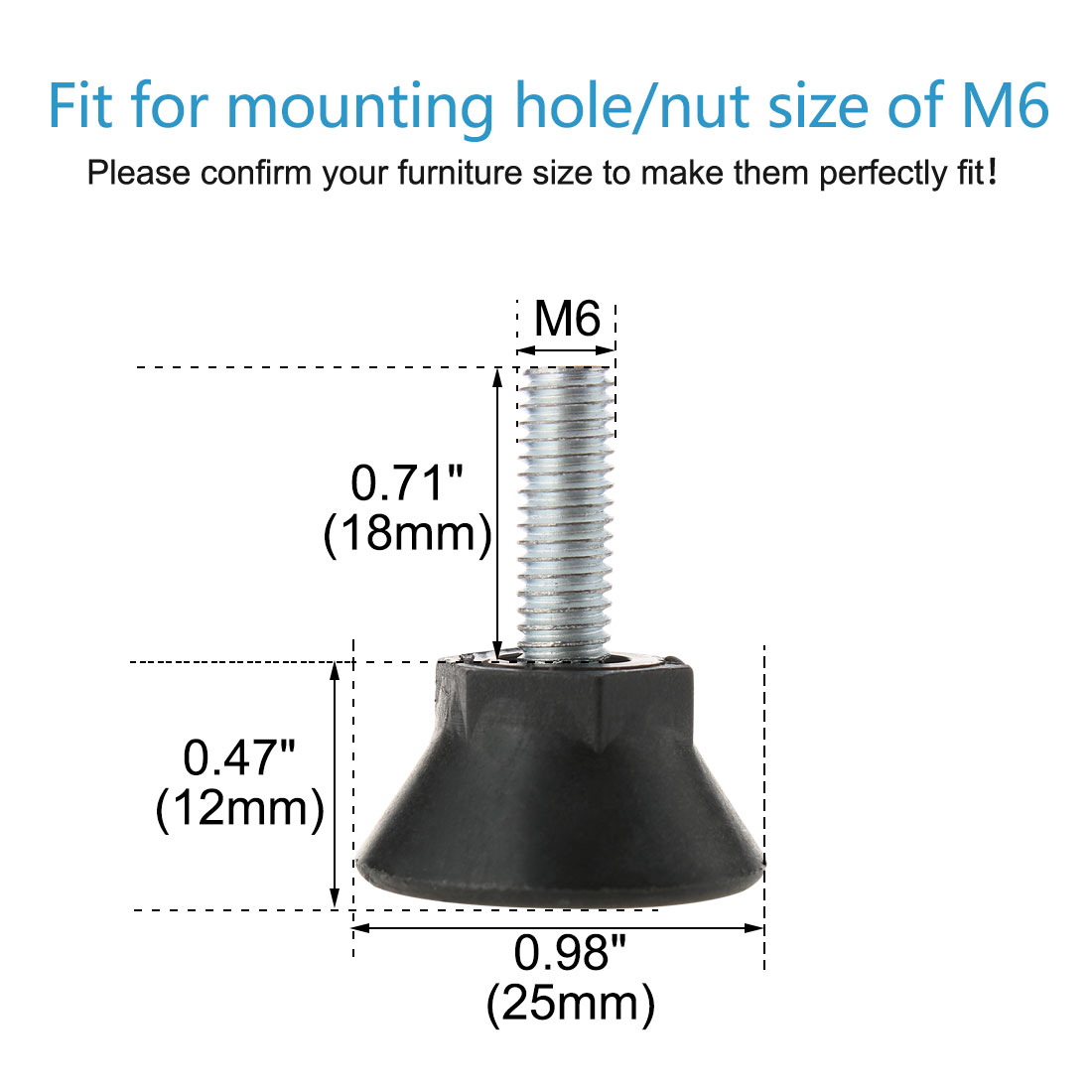Unique Bargains 12Pcs M6 x 18mm Screw on Furniture Glide Leveling Feet Adjustable