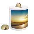 thumbnail image 2 of Clouds Piggy Bank, Cool Sunset over River Horizon Landscape Phenomenal Physical Event Theme, Ceramic Coin Bank Money Box for Cash Saving, 3.6" X 3.2", Blue Yellow, by Ambesonne, 2 of 4