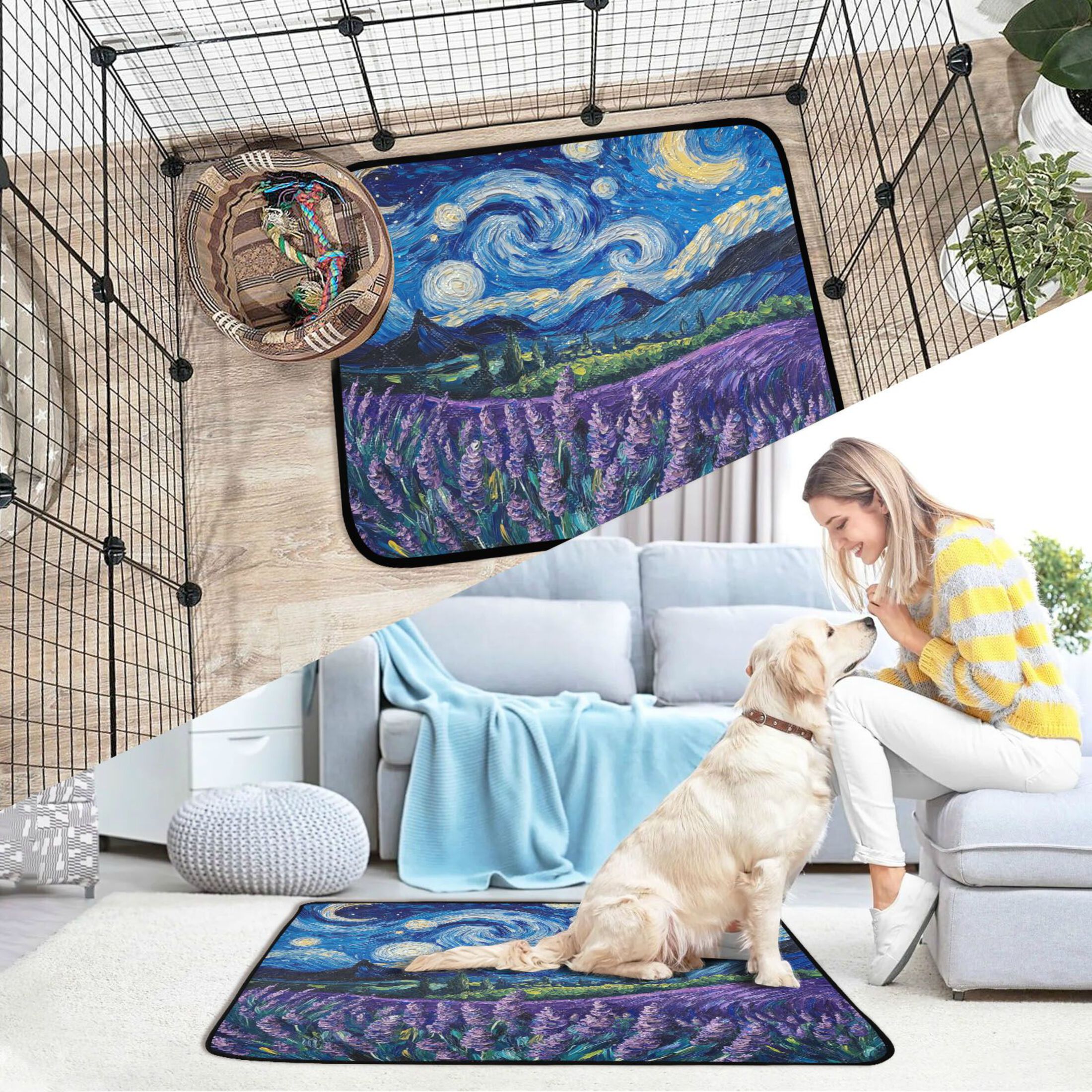 Qxltty Lavender Starry Night Cat litter Pads Pet Set of 3 Diaper Mats Center Anti-leakage Layer Absorbent Soft and Comfortable