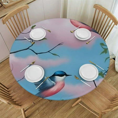 

Xllo0ord Elastic Edge Design Table Cover Waterproof Oil-Proof Table Cloth Stain-Resistant Wipeable for Round Table Hirundo Atrocaerulea Fits up Tables 42 -46