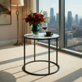 thumbnail image 5 of Demi Bonn End Table, Glass End Table, 20ch Glass End Table with Metal Frame and Faux Marble Glass Top, for Living Room, Bedroom, Black & White, 5 of 8