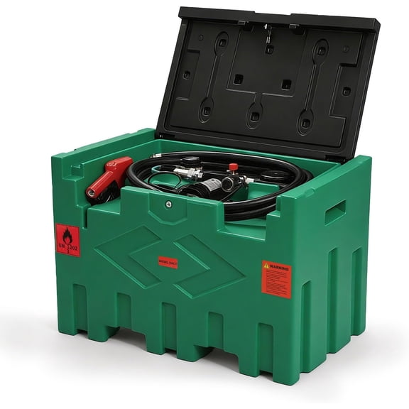 Portable 50 Gallon Diesel Fuel Transfer Tank with 12V Electric Pump, 11.9 GPM Flow Rate, 15ft Hose, Automatic Nozzle, Green