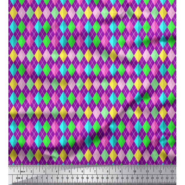 Soimoi Purple Rayon Fabric Diamond Geometric Printed Craft Fabric by the Yard 42 Inch Wide