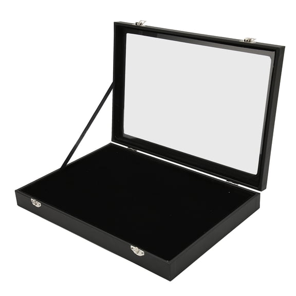 Aestri Transparent Dustproof Pin Display Case Shadow Box for Military Medals Jewelry and Badge Collection, Black PU Leather Wood Frame, 13.8x9.4x2.0 inches / 35x24x5 cm