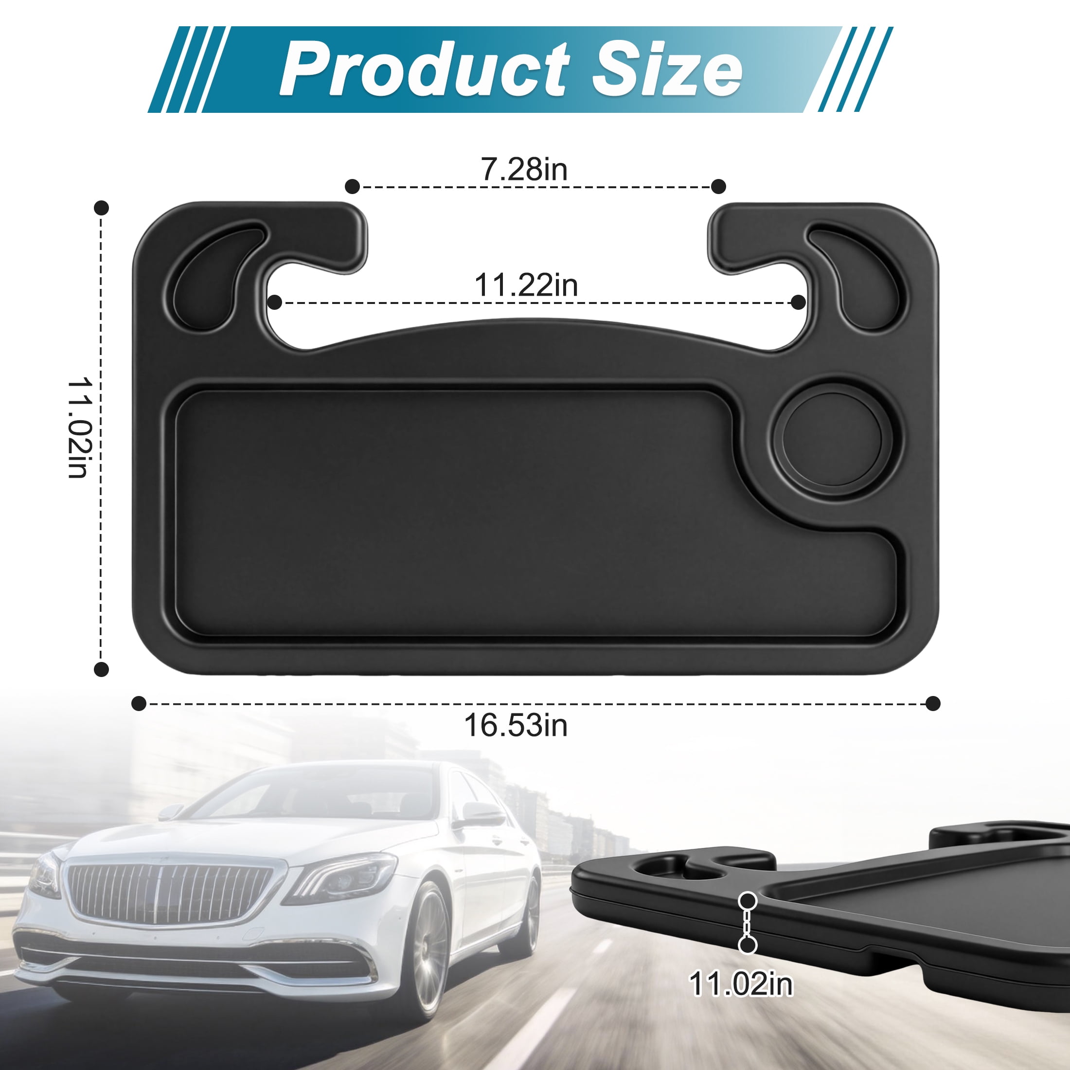 GARITIN Car Steering Wheel Tray, Multi‑Function Car Laptop Desk Table, Portable Auto Steering Wheel Work Food Tray for Eating Working Notebook