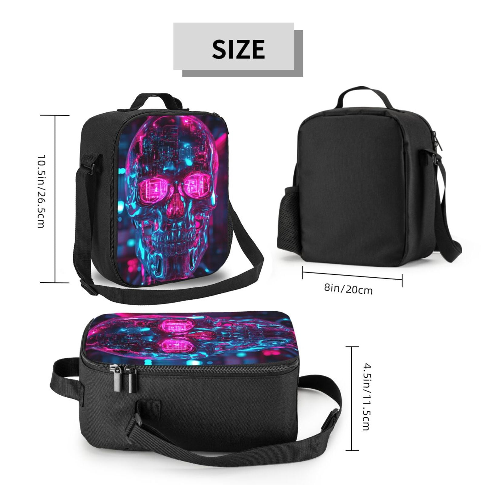 Skull Lunch Bag Reusable Lunch Box Insulated Tote Bag with Adjustable Shoulder Strap