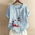 thumbnail image 2 of under $5 JINMGG Womens Tops Clearacne Womens Plus Size O-Neck Short Sleeve Print Buttons Cotton Linen Vintage Tops, 2 of 4