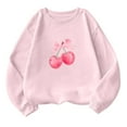 thumbnail image 6 of hxobax Pink Sweatshirt for Womens Fleece Pullover Tops Cute Cherry Bow Sweatshirts Jumper for Teens, 6 of 7