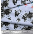 thumbnail image 2 of Soimoi Blue Cotton Cambric Fabric Text & Map Watercolor Printed Fabric 1 Yard 56 Inch Wide, 2 of 5