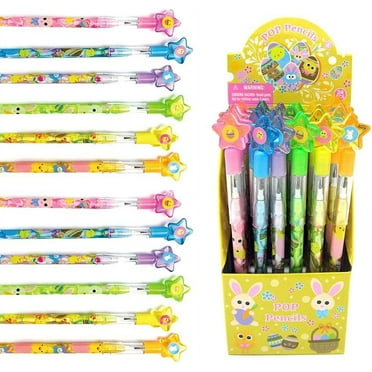 Tiny Mills 24 Pcs Easter Multi Point Stackable Push Pencil Assortment with Eraser for Easter Party Favor Prize Carnival Goodie Bag Stuffers Classroom Rewards Pinata Fillers Easter Basket Fillers