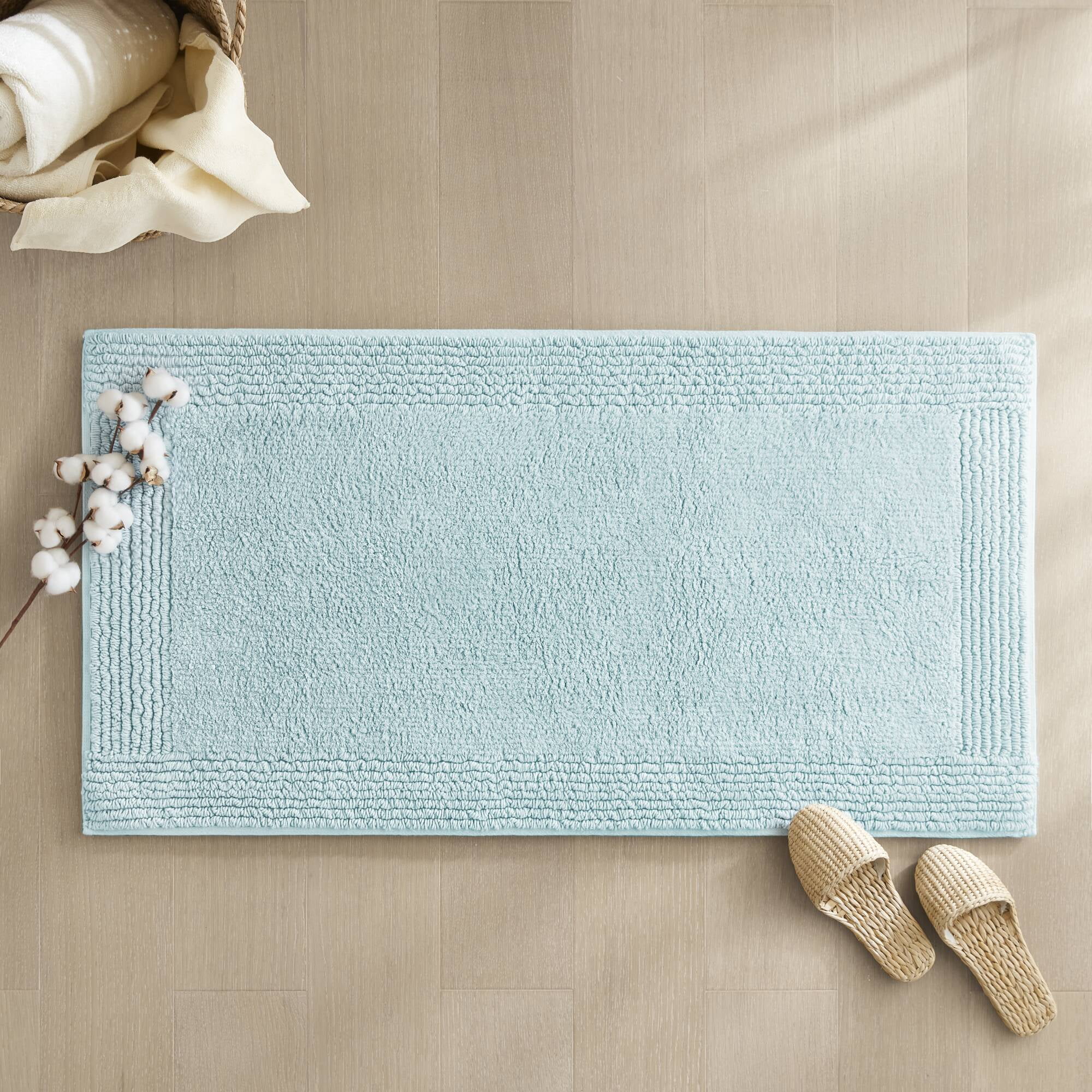 100% Cotton Tufted 3000 GSM Reversible Bath Rug 17x24" Blue Ultra Plush Dense Machine Washable Bathroom Rug