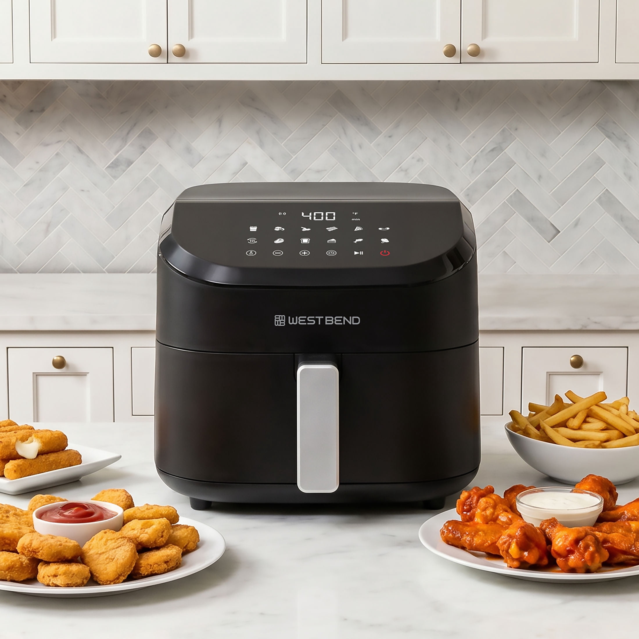 West Bend® Cooking 4.5 Quart Digital Air Fryer with One-Touch Presets, in Black/Silver (AFWB45DBK13)