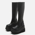 thumbnail image 5 of Women's Knee High Wedge Boots Chunky Heel Faux Leather Zipper Pull on Stylish Comfortable Winter Booties Black 43, 5 of 8
