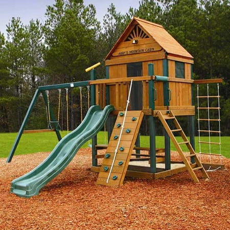 Gorilla Playsets Blue Ridge Mountain Cabin Gym Play Center and Swing Set