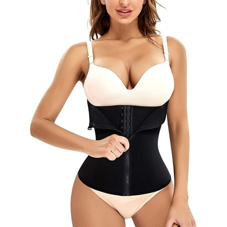 

Molutan Women Waist Trainer Corset Cincher Zipper Body Shaper Girdle Top Tummy Underwear Shapewear Workout Shirt(Black S)