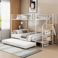 thumbnail image 3 of Harper & Bright Designs Twin Over Full Size Metal Bunk Bed with Trundle and Storage Staircase, Heavy Duty Steel Bed Frame with Shelving and Open Wardrobe for Teens, White, 3 of 18