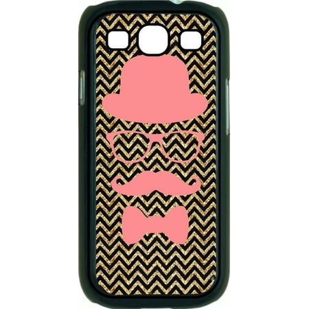 - Pink Hipster Face on Gold and Black Print Chevrons Hard Black Plastic Case Compatible with the Samsung Galaxy s3 i9300 Phone