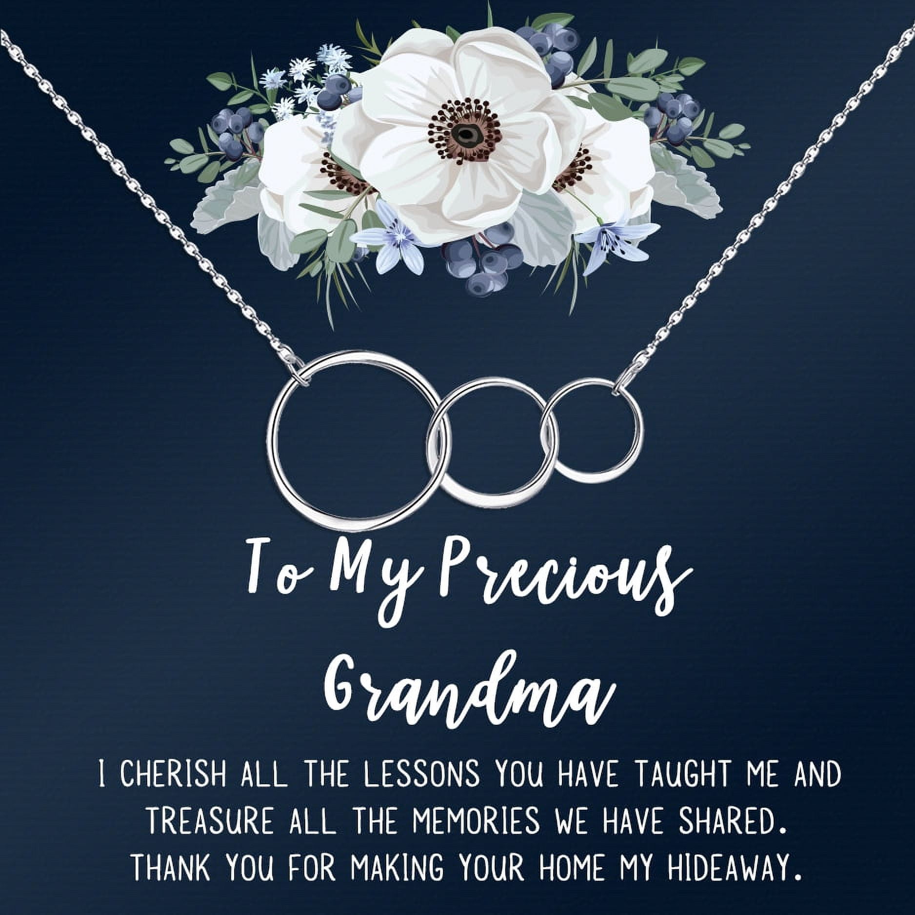 To My Precious Grandma Mother's Day Necklace, Mother's Day Gift, Mother's Day Card Necklace, Mother's Day Gift for Grandma, Silver Infinity Rings Mother's Day Necklace [Silver, No-Personalized Card]