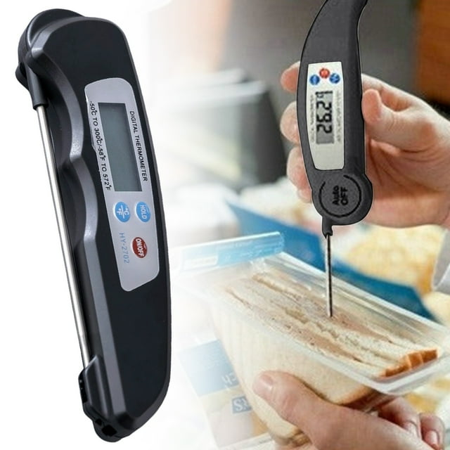 1Pc Folding Digital Meat Thermometer,Waterproof Cooking Thermometer for Kitchen,Accurate Instant Read Foldable Food Thermometer with LCD Screen for Cooking,Candy,BBQ,Oven,Grill and Deep Fry(Black)