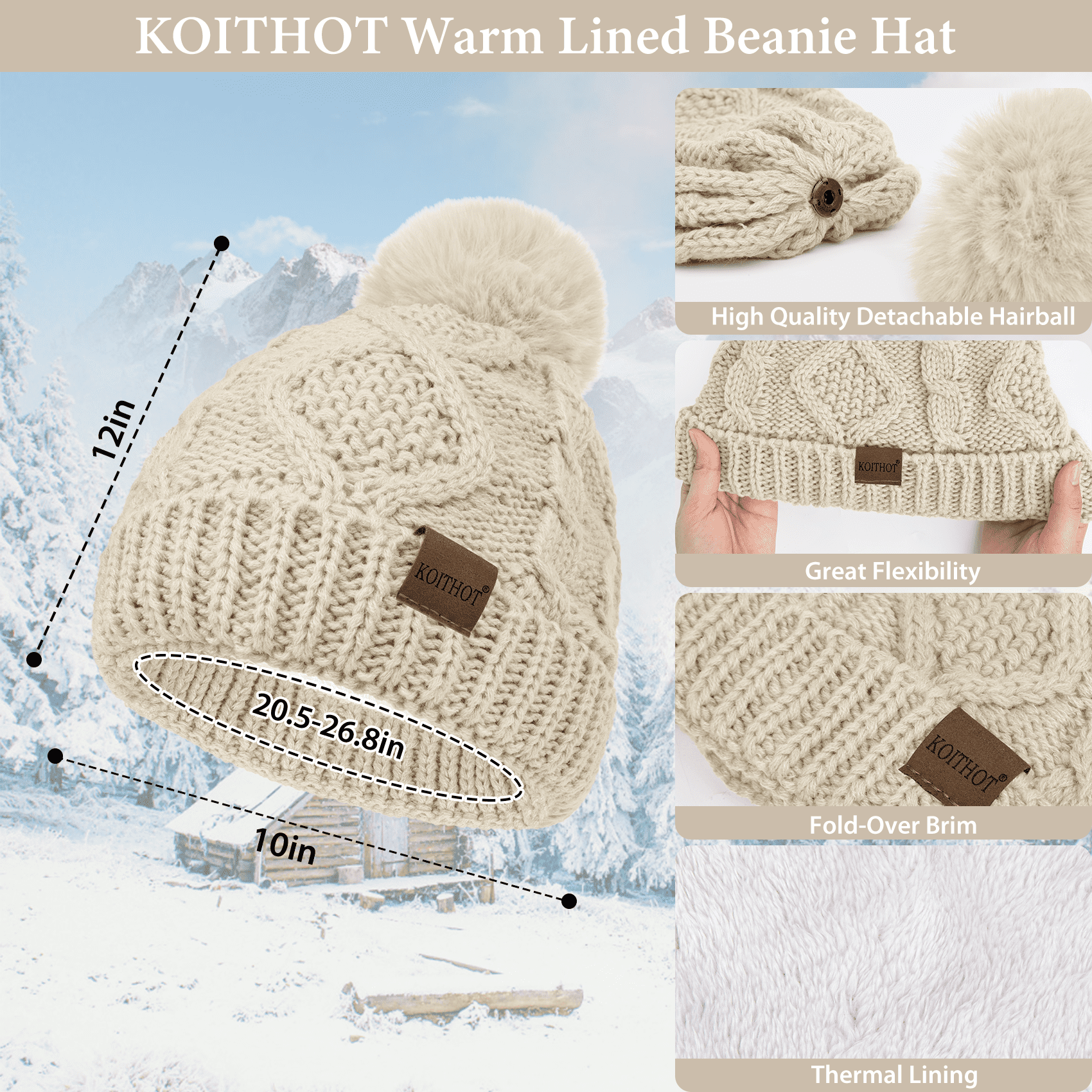 Women’s Oatmeal Winter Beanie Hat Scarf & Touchscreen Gloves 3-in-1 Gift KOITHOT 3 Pieces Women Winter Hat Gloves Scarf Set, Soft  main image 2